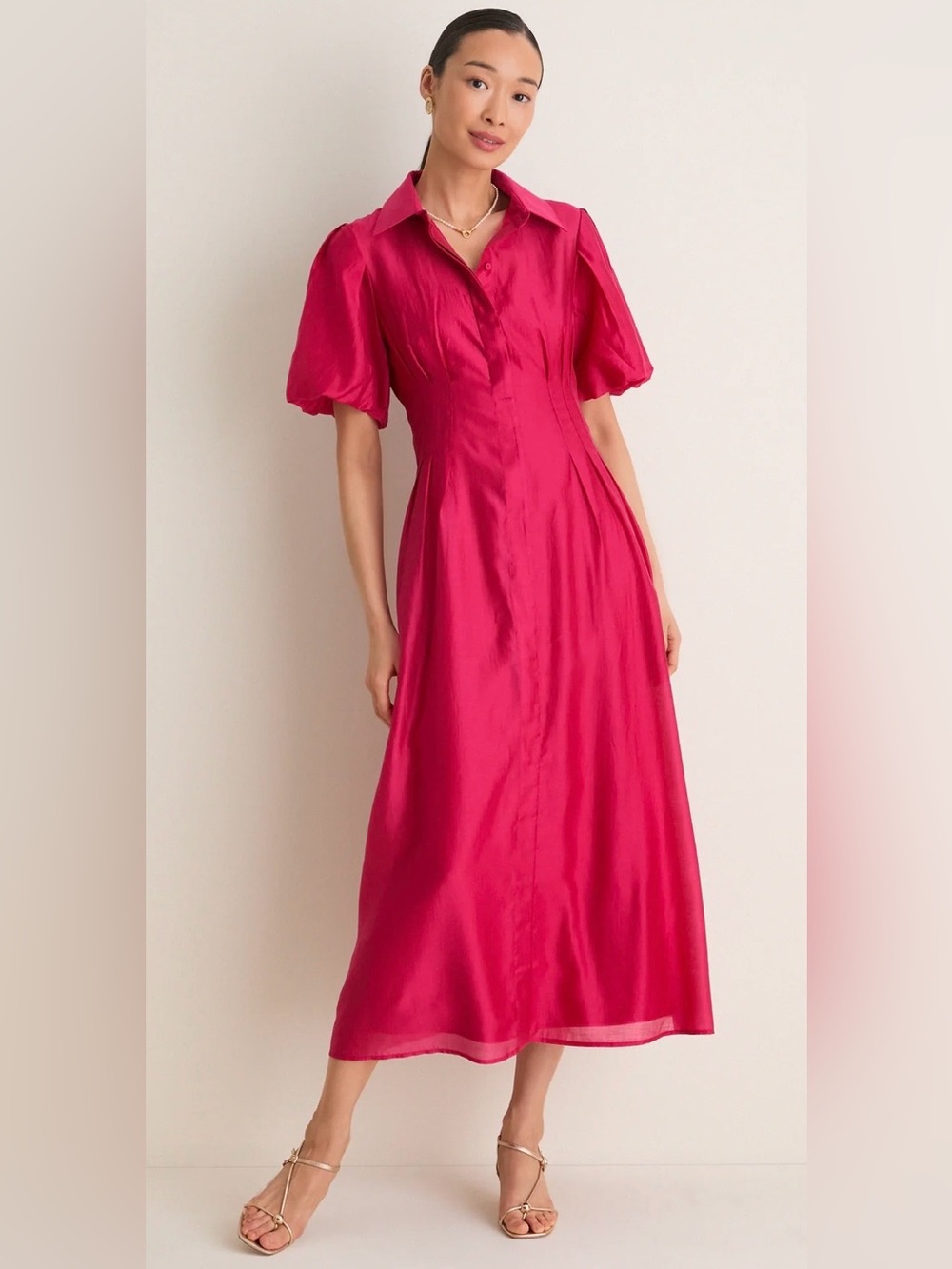 Tuckernuck Raspberry Organza Delaney Dress Puff  Sleeves Collar Large